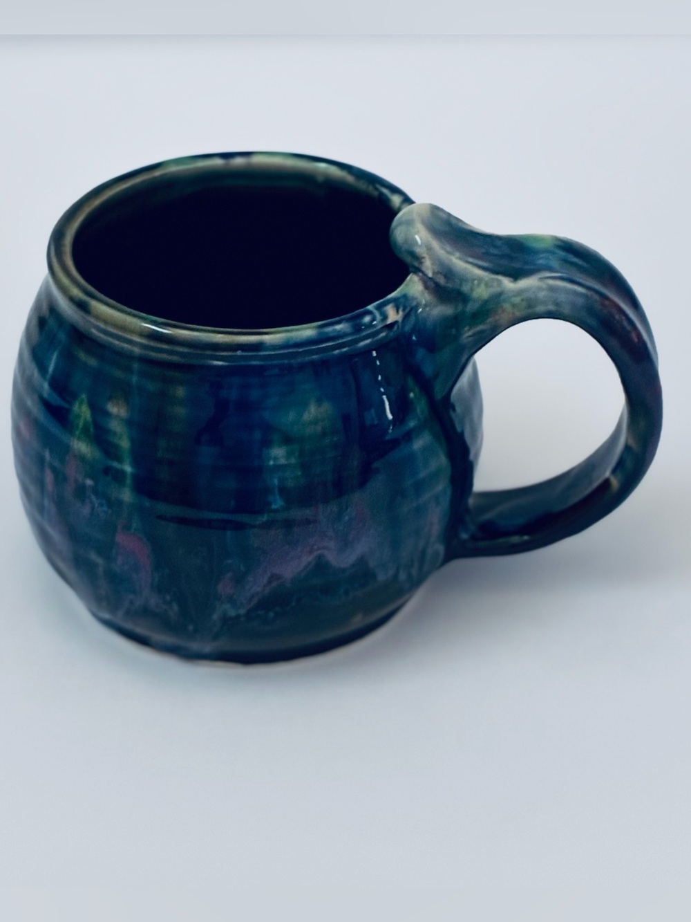 Handmade Ceramic Studio Pottery Mug Deep Blue And Green Crystalline Glaze